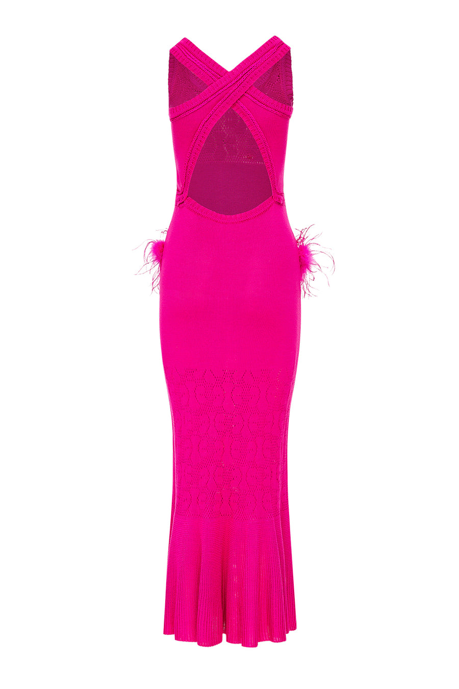 andreeva pink knit dress with feathers