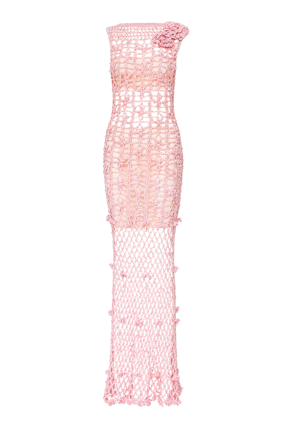 womens women's pink crochet dress