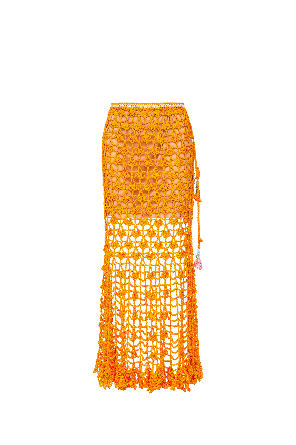 andreeva womens orange crochet midi skirt