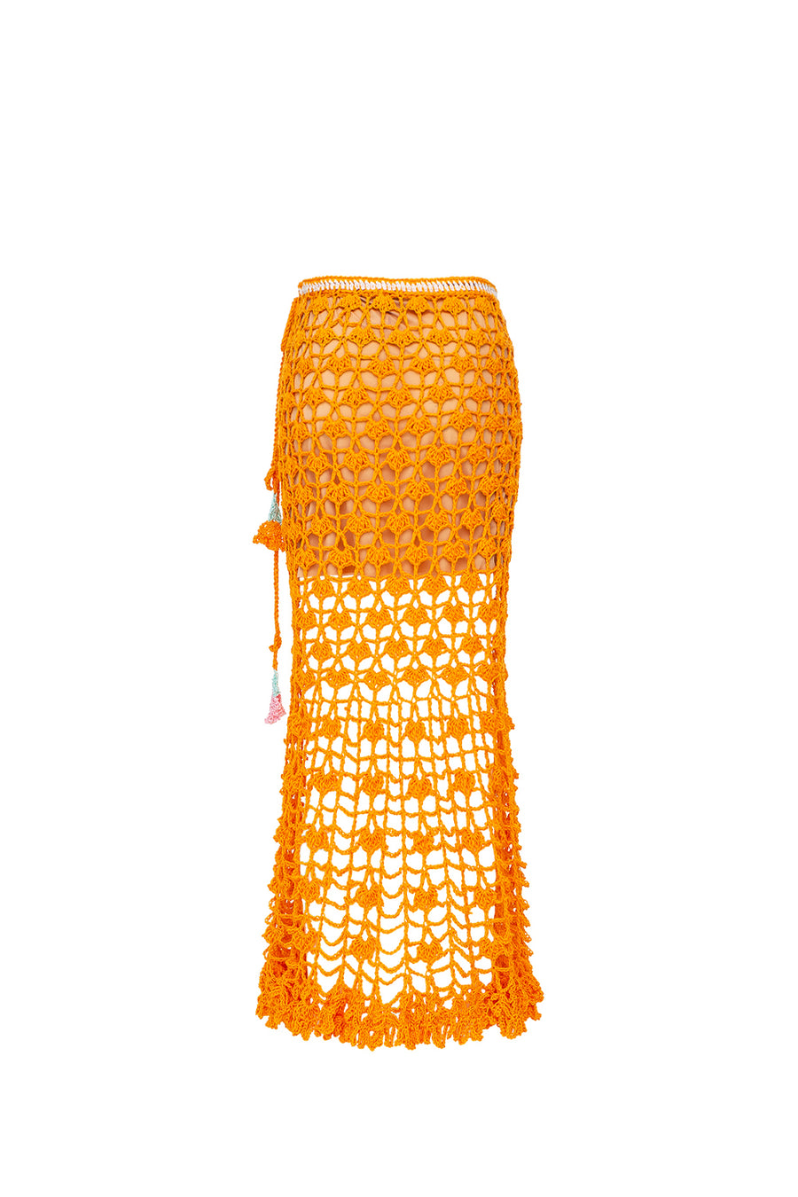 andreeva womens orange crochet midi skirt