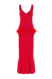 andreeva womens red knit dress with feathers