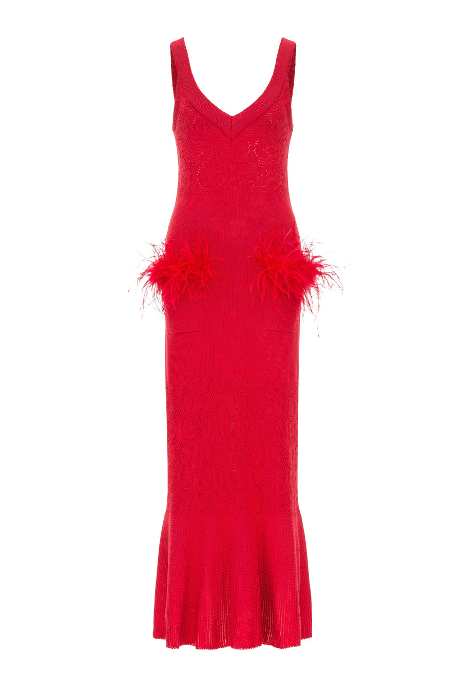 andreeva womens red knit dress with feathers
