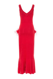 andreeva womens red knit dress with feathers