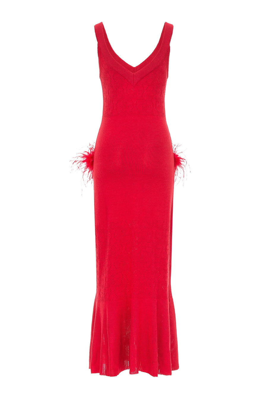 andreeva womens red knit dress with feathers