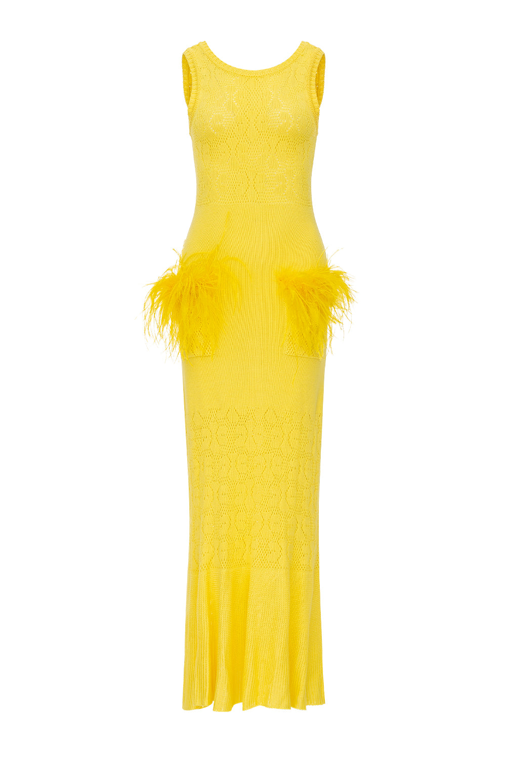 andreeva womens yellow knit dress with feathers