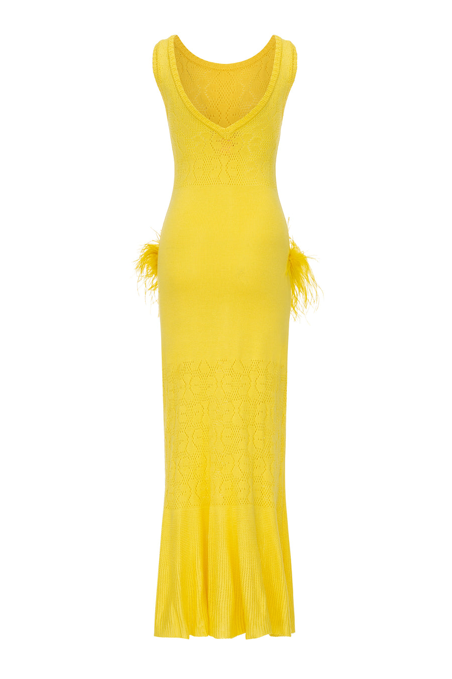 andreeva womens yellow knit dress with feathers