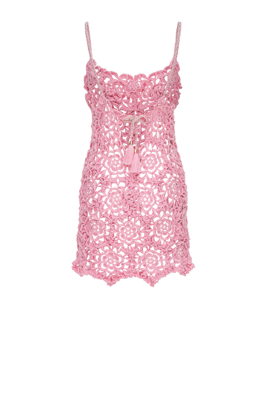 andreeva pink crochet mini dress
