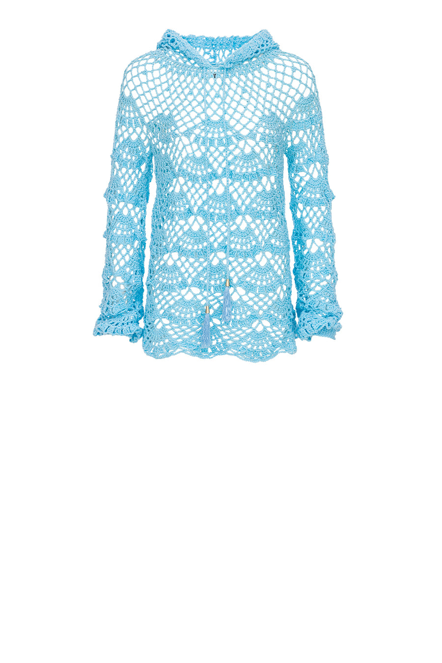 andreeva womens blue crochet hoodie