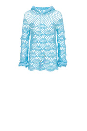andreeva womens blue crochet hoodie
