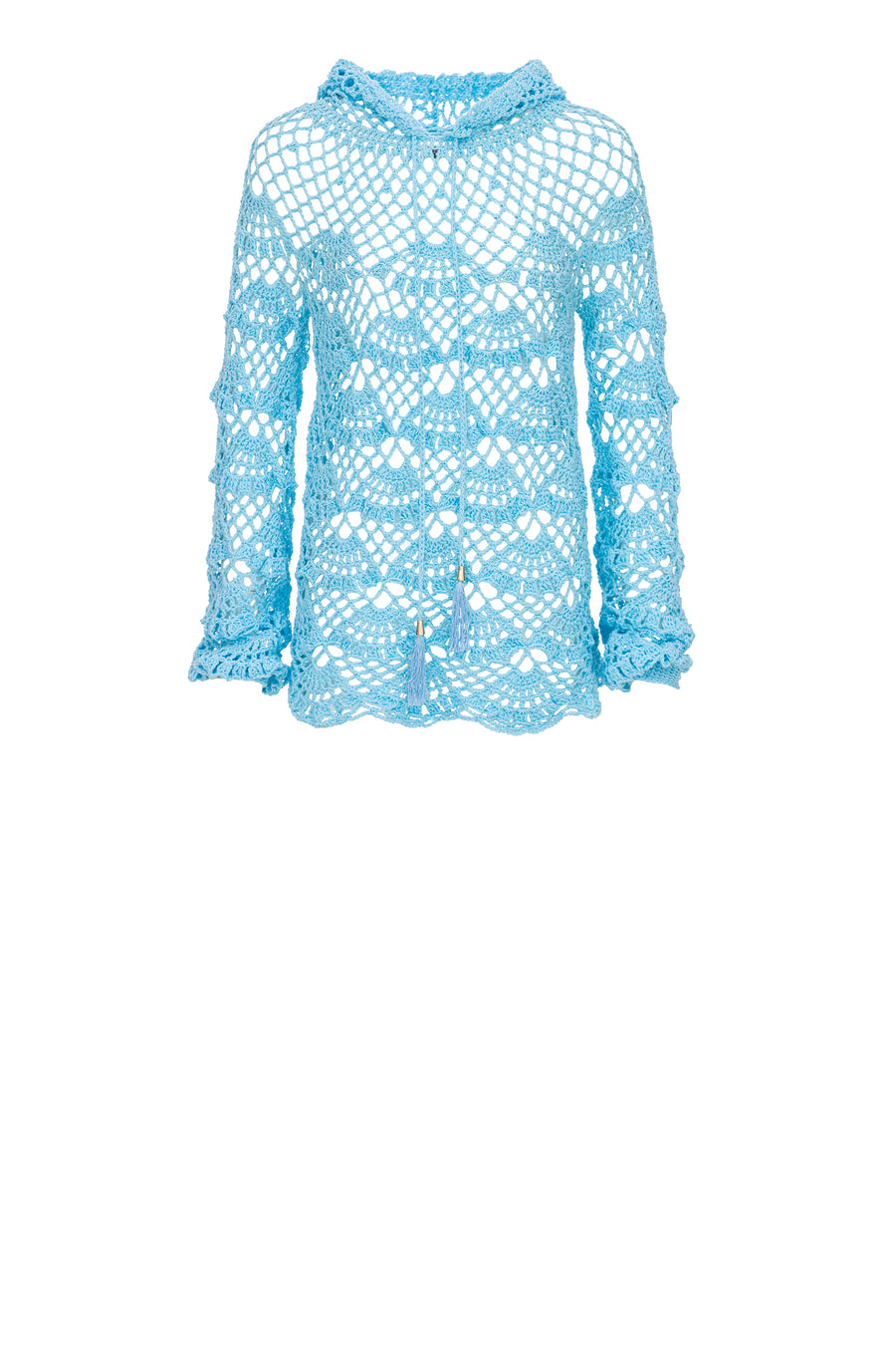 andreeva womens blue crochet hoodie
