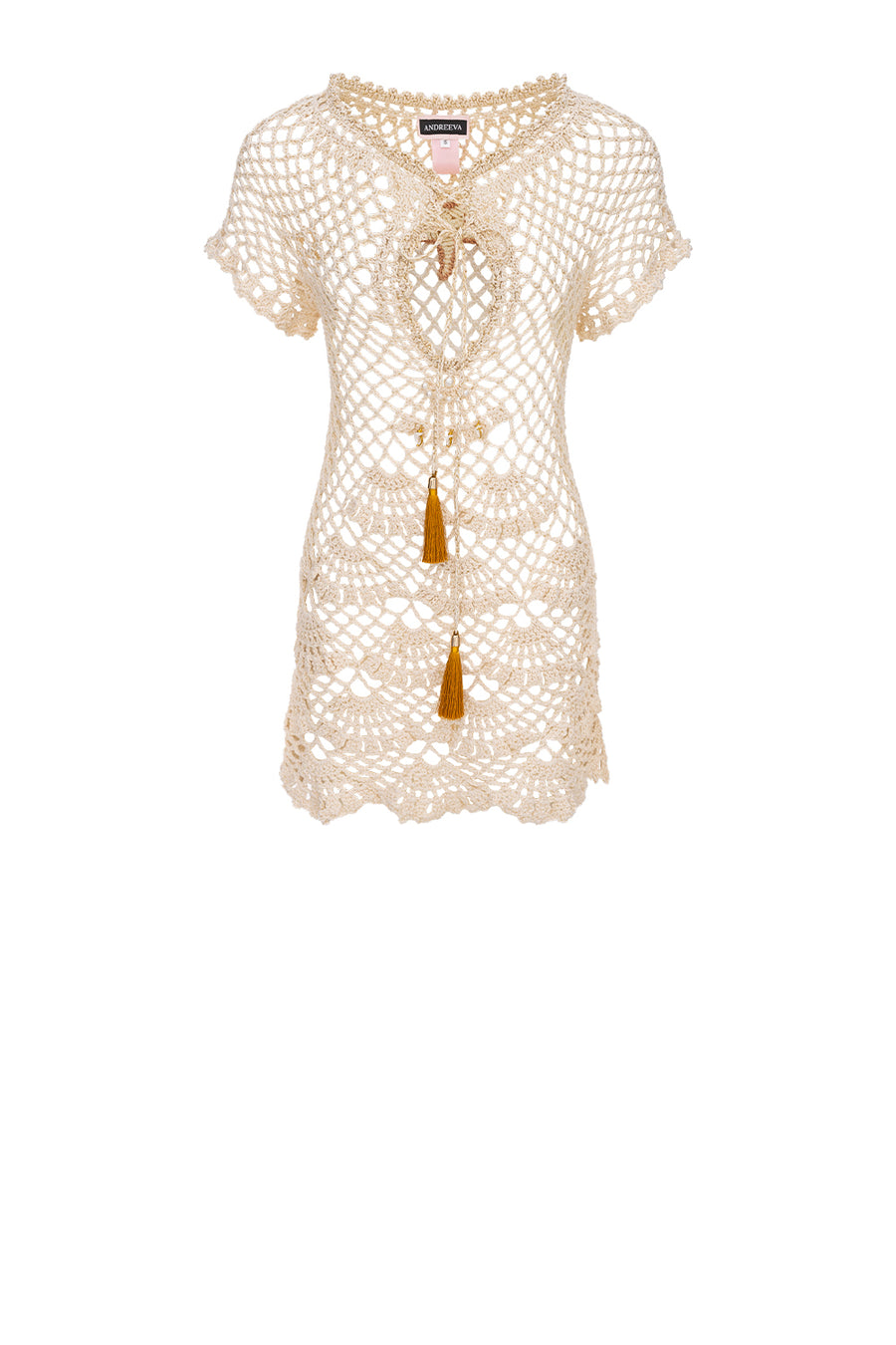 andreeva womens beige crochet top