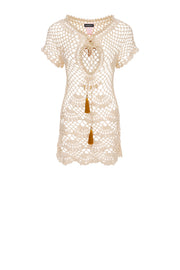 andreeva womens beige crochet top