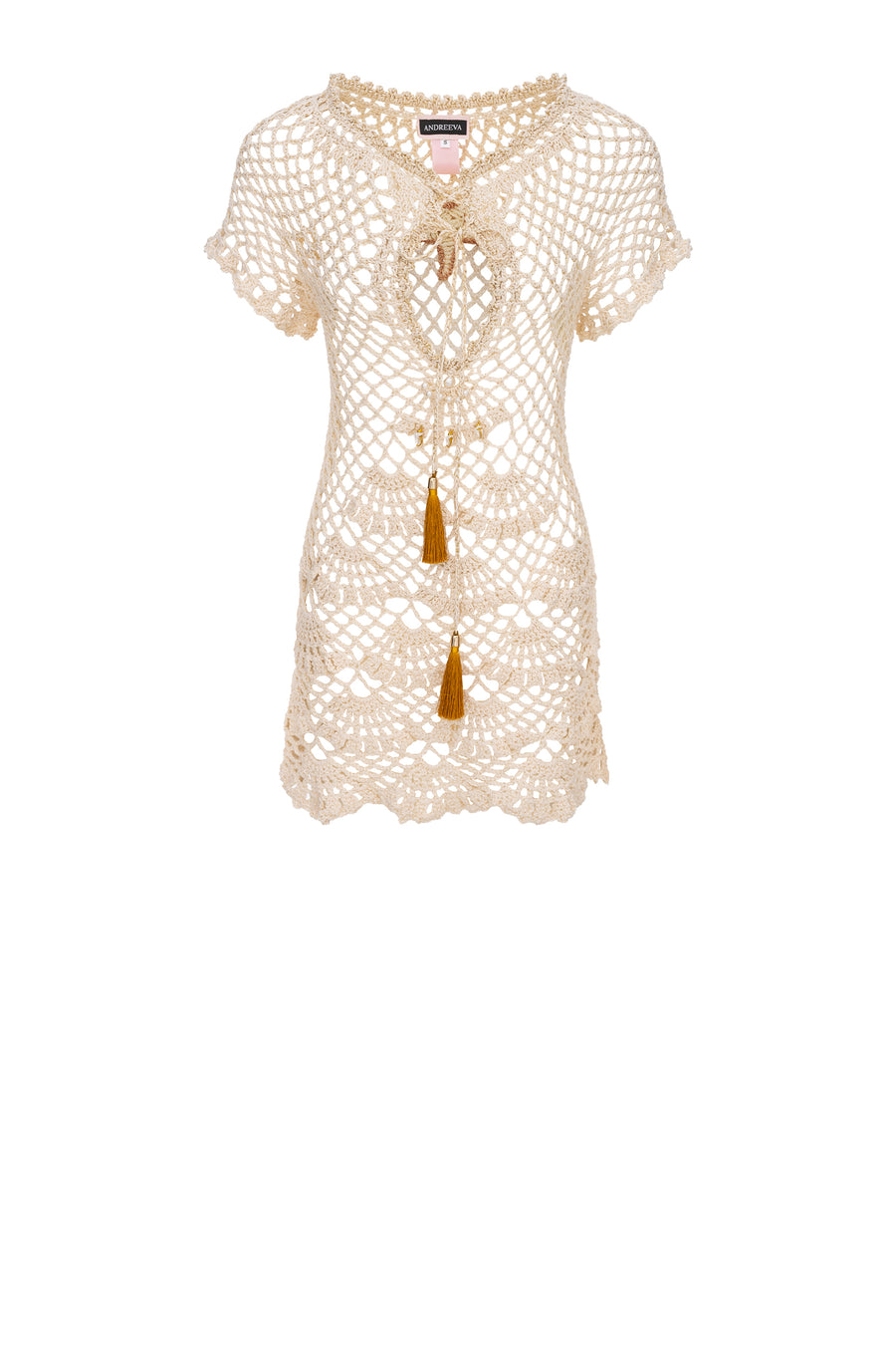 andreeva womens beige crochet top