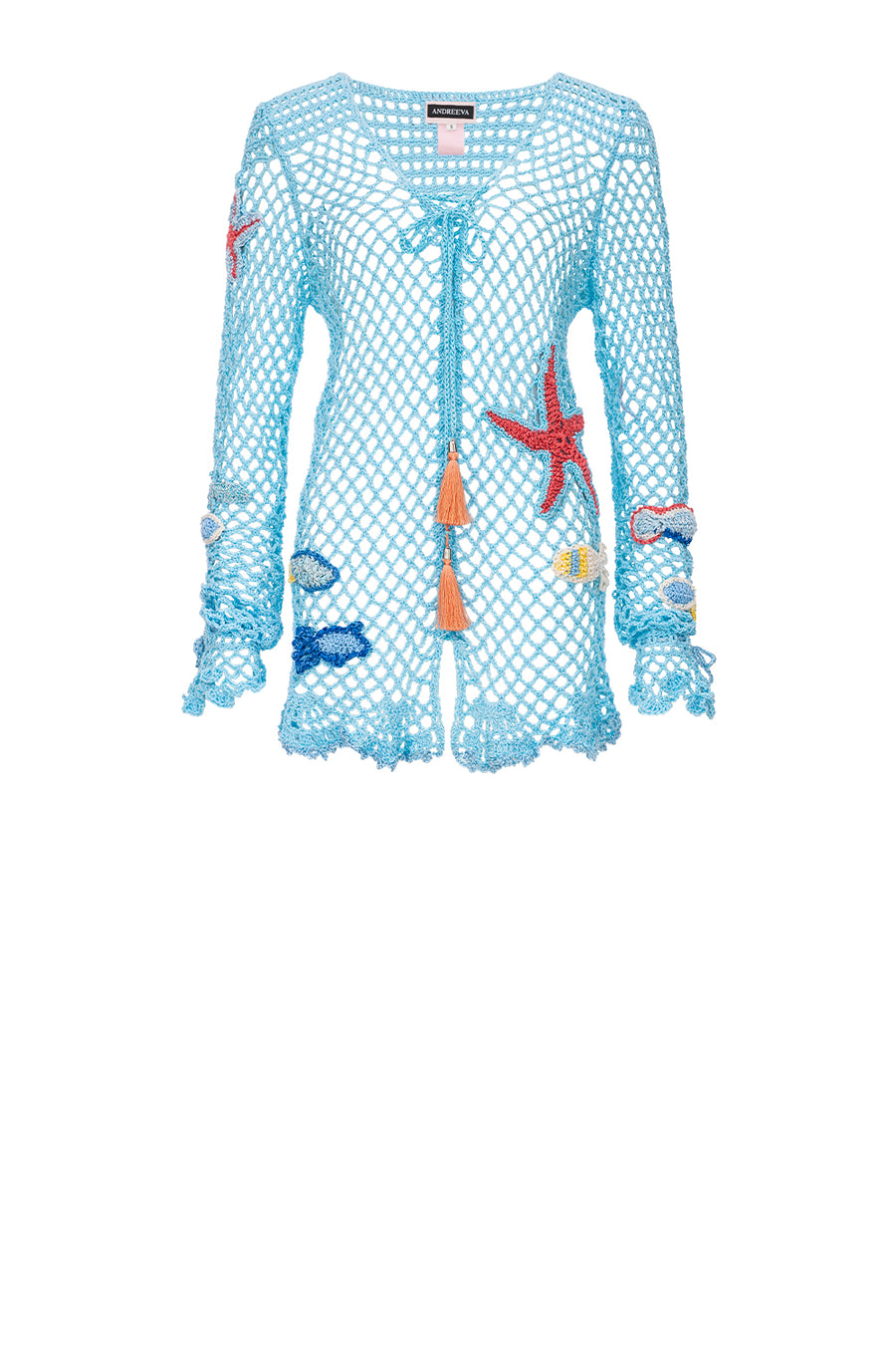 andreeva womens aqua blue crochet cover up