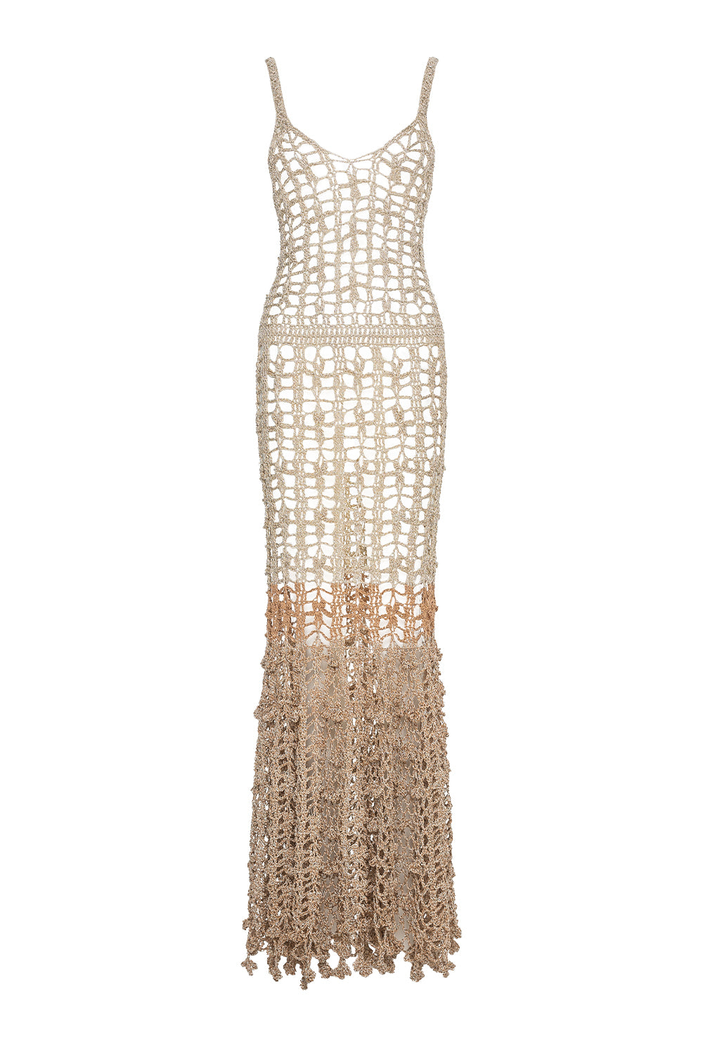 andreeva gold crochet maxi dress