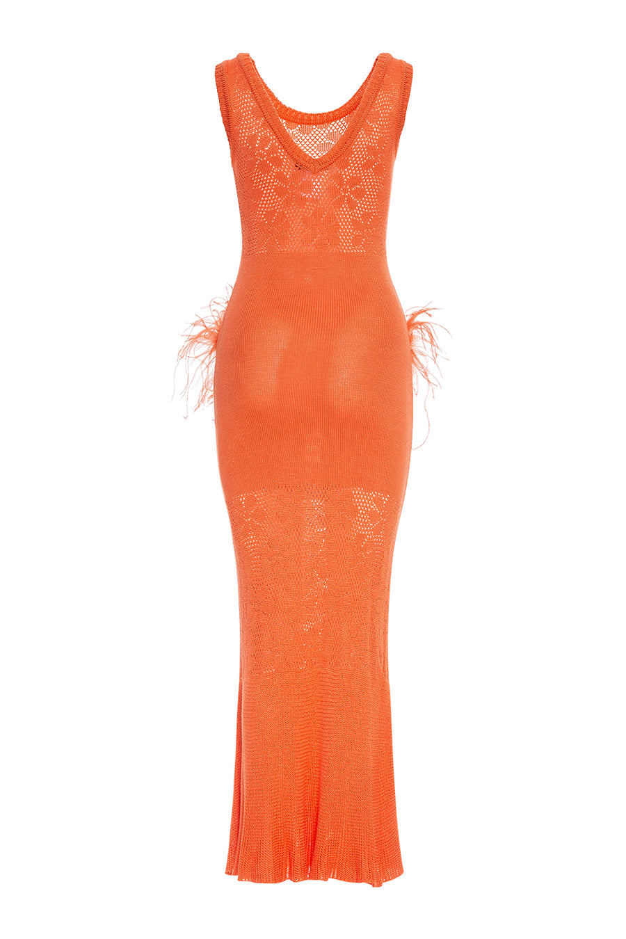 andreeva orange knit dress with feathers