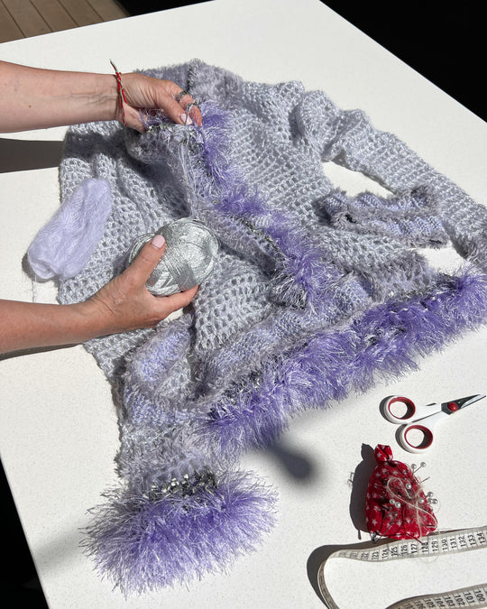 andreeva grey handmade knit cardigan