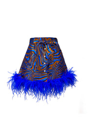 Blue skirt with ostrich feathers
