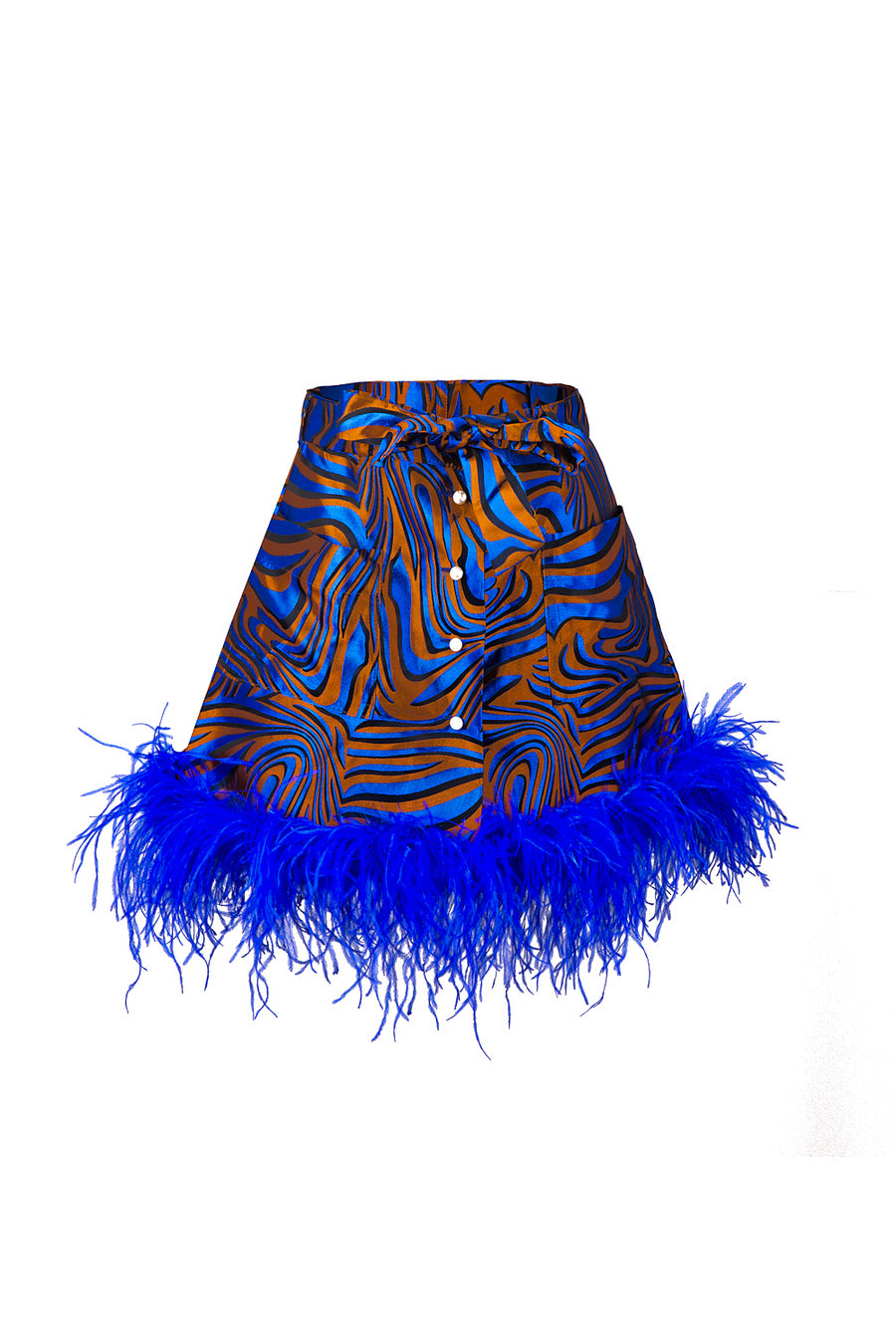Blue skirt with ostrich feathers