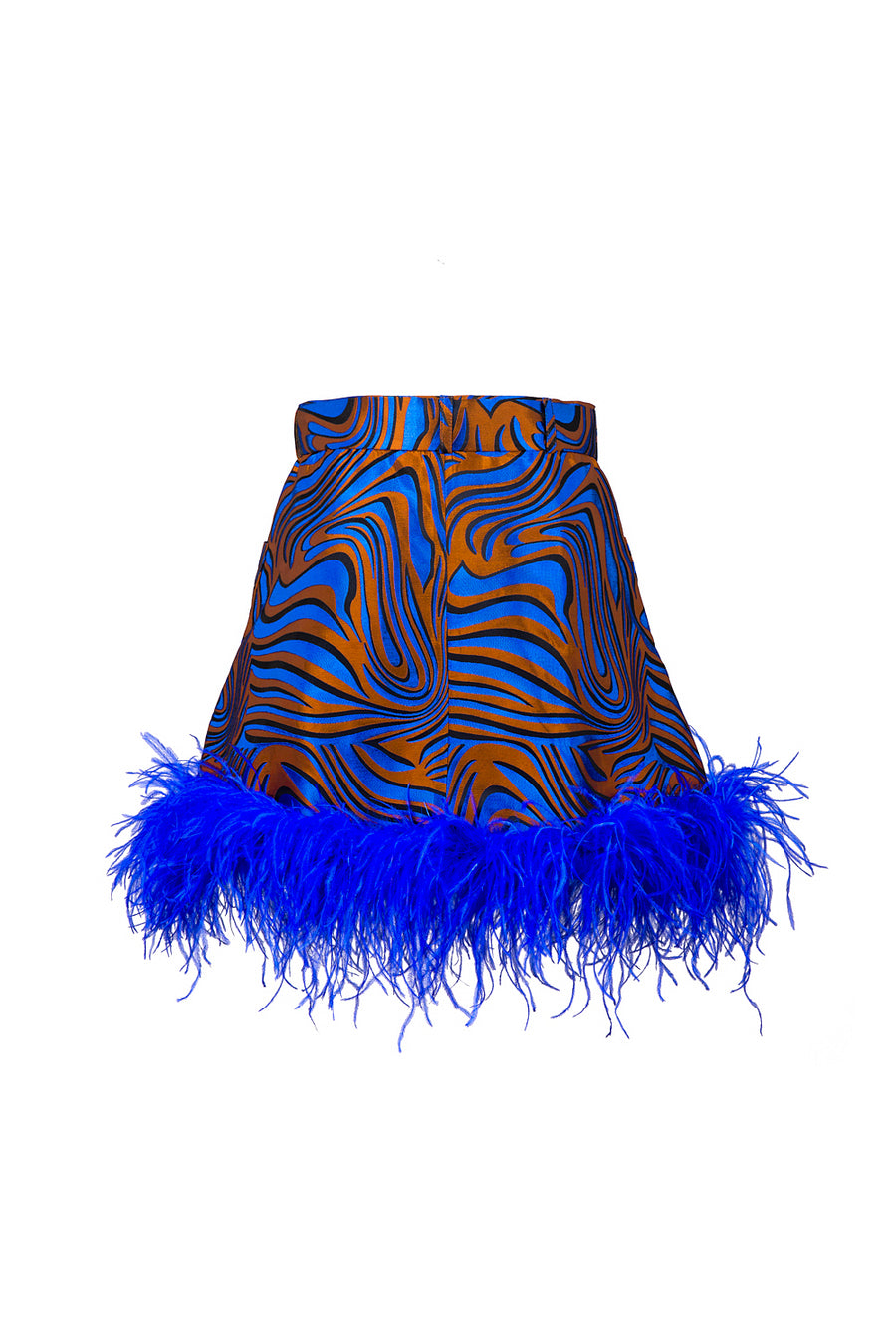 Blue skirt with ostrich feathers