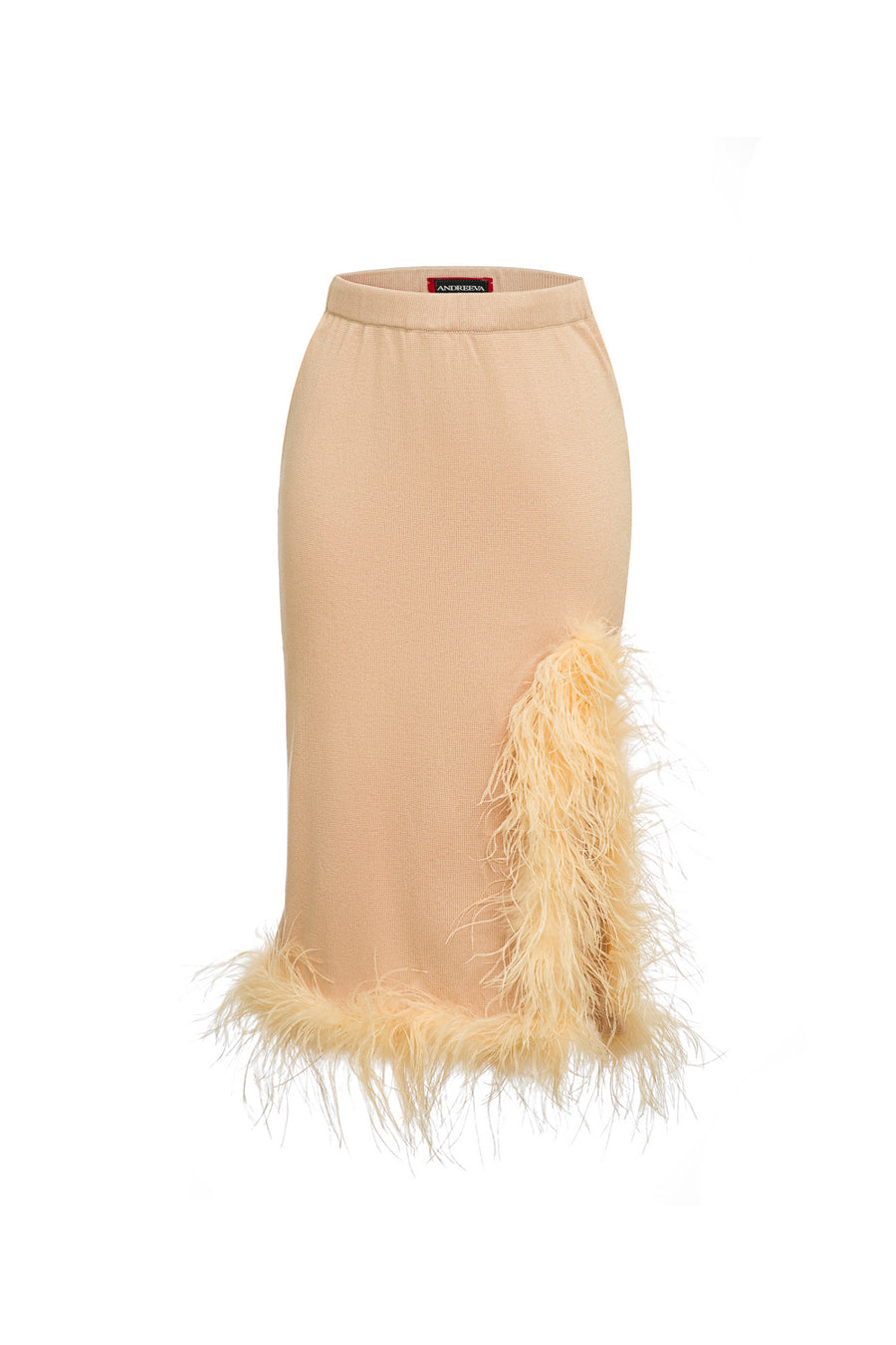 Beige Knit Skirt With Feathers