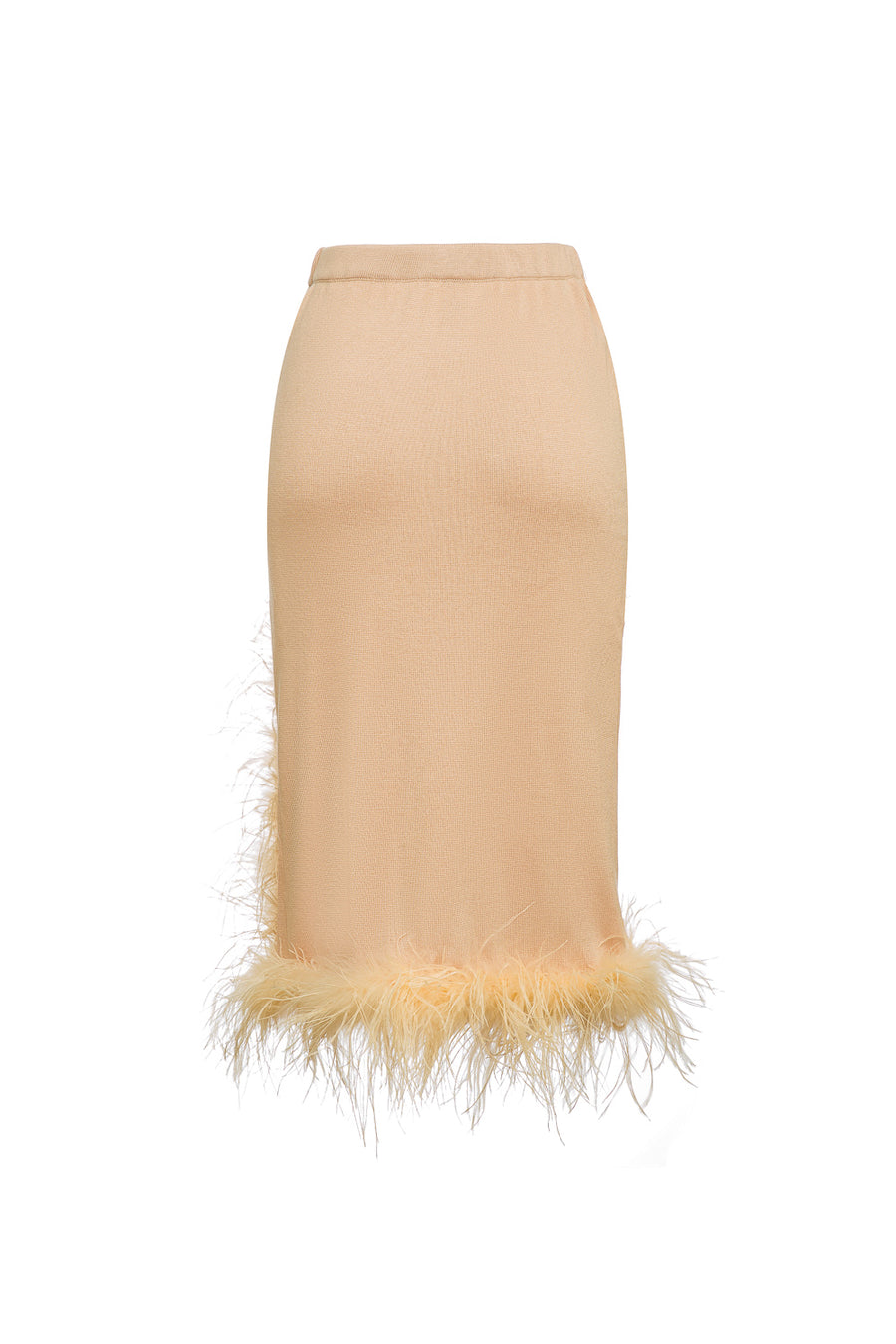 Beige Knit Skirt With Feathers