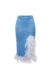 Blue Knit Skirt With Feathers