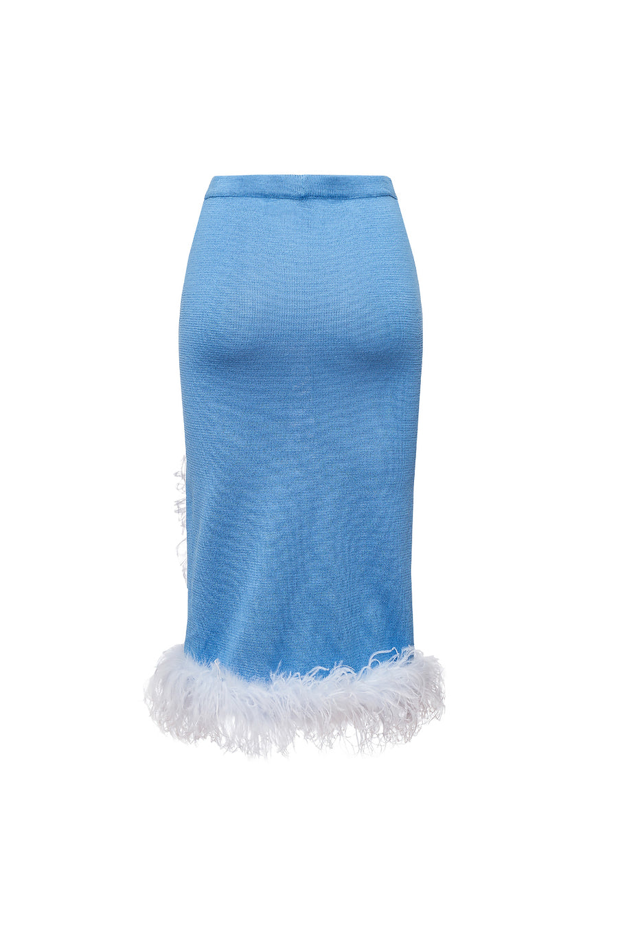 Blue Knit Skirt With Feathers