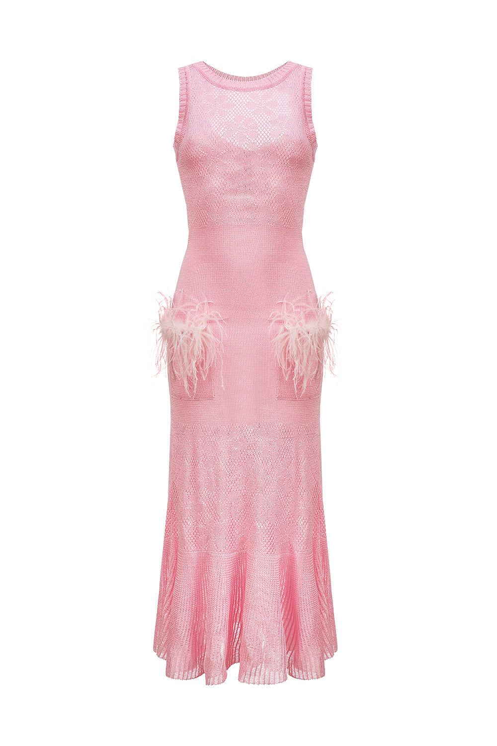 andreeva womens pink knit dress with feathers