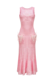 andreeva womens pink knit dress with feathers