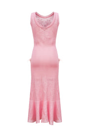 andreeva womens pink knit dress with feathers