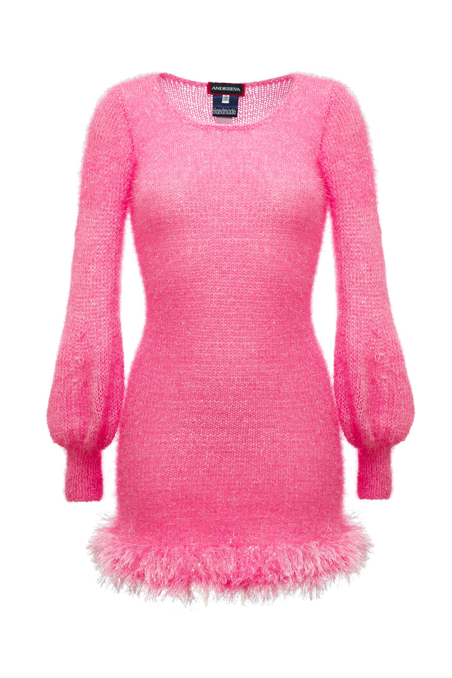 Pink handmade knit dress with glitter