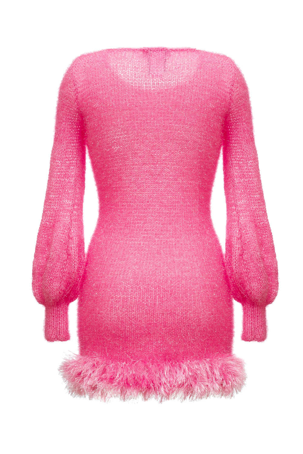 Pink handmade knit dress with glitter