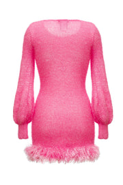 Pink handmade knit dress with glitter