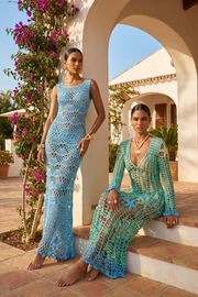 andreeva womens aqua blue crochet cover up