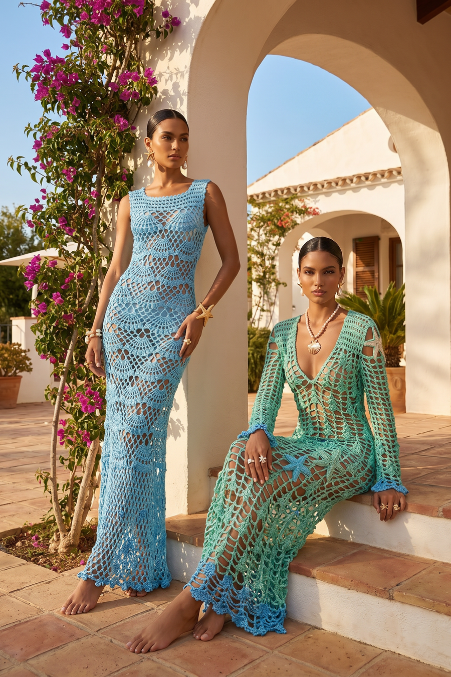 andreeva womens aqua blue crochet cover up