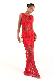 andreeva red maxi crochet dress