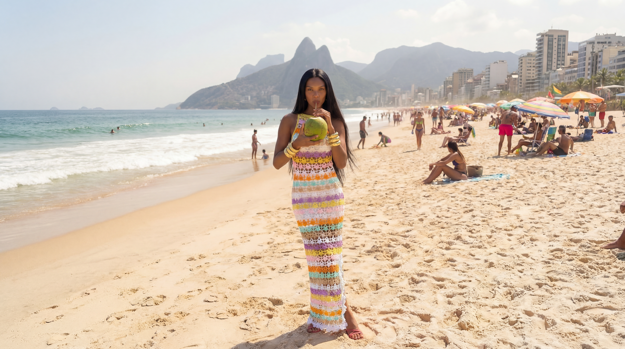 ANDREEVA women's multicolor crochet maxi dress