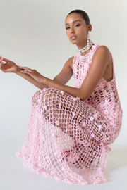 andreeva pink maxi crochet dress
