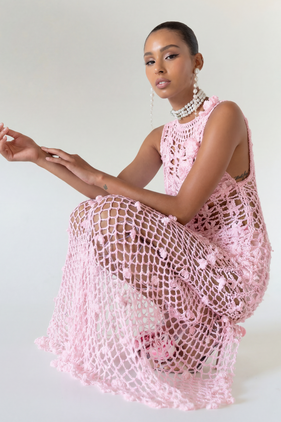 andreeva pink maxi crochet dress