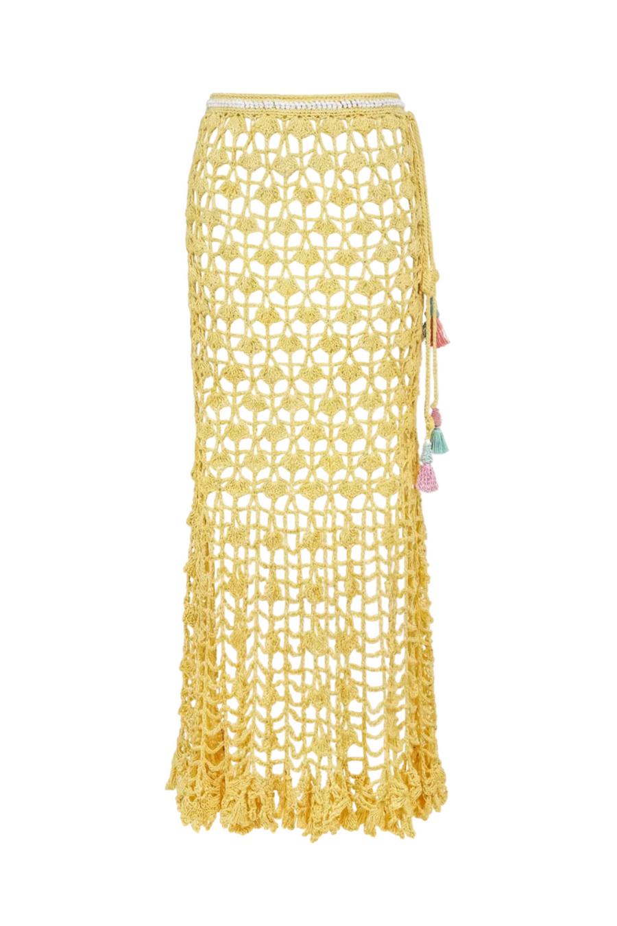 andreeva womens yellow midi crochet skirt