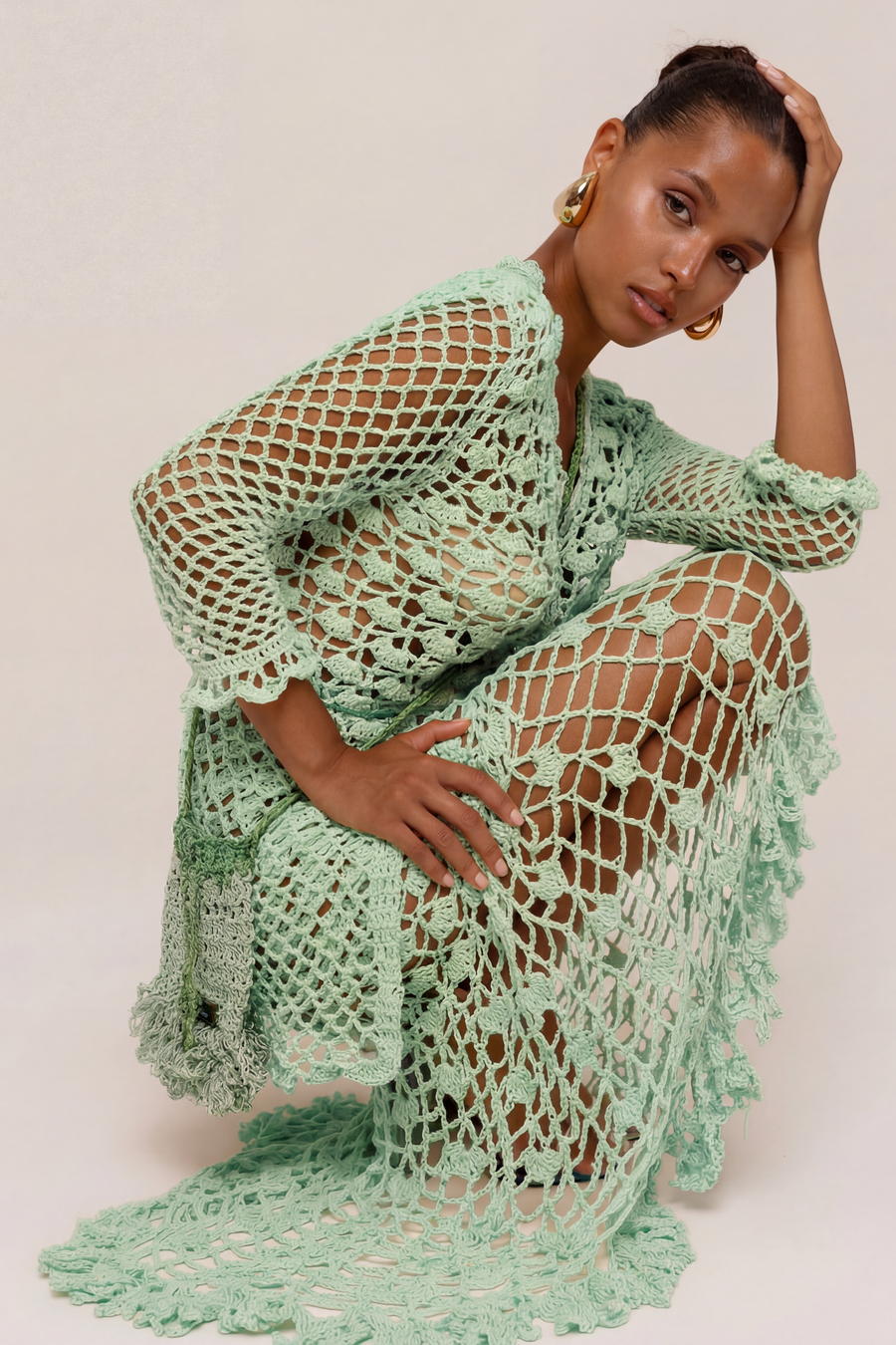 andreeva womens mint crochet midi skirt