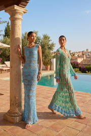 andreeva womens aqua blue crochet cover up