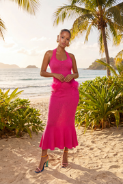 andreeva womens pink knit dress with feathers