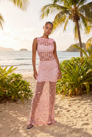 andreeva womens pink maxi crochet dress