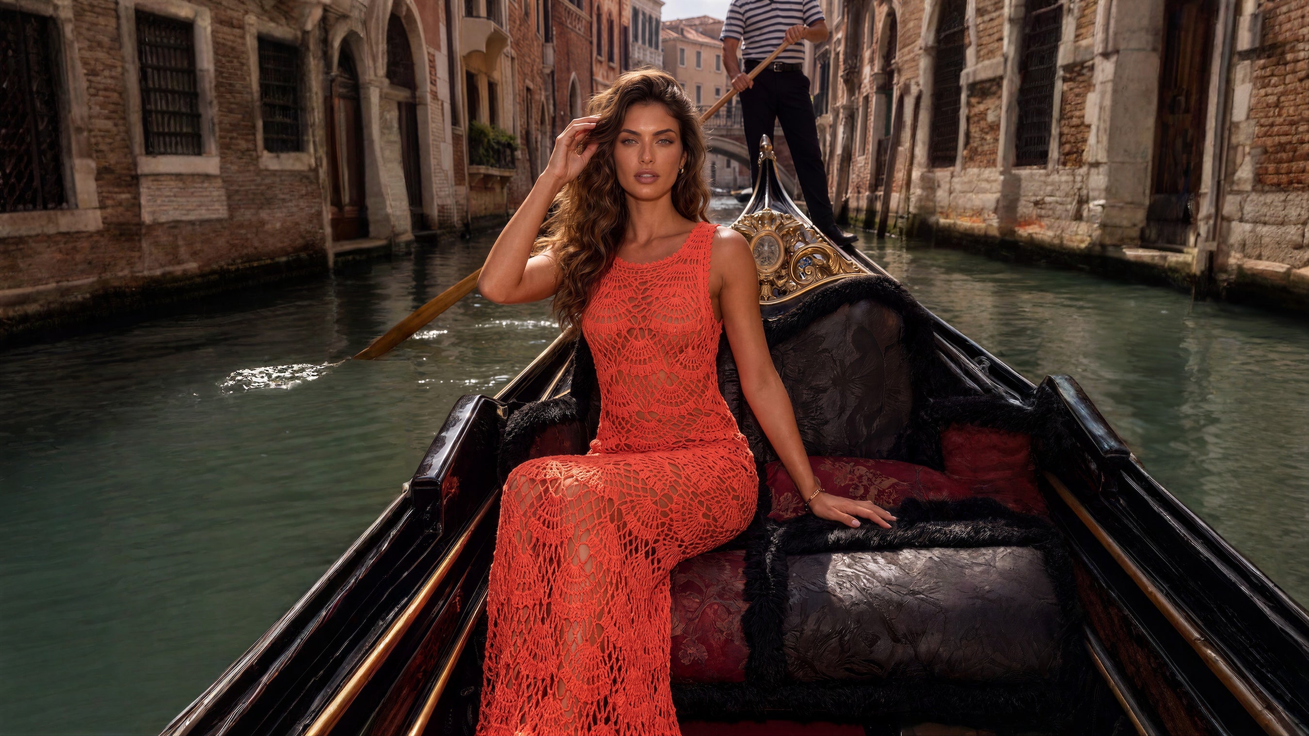 andreeva coral maxi crochet dress