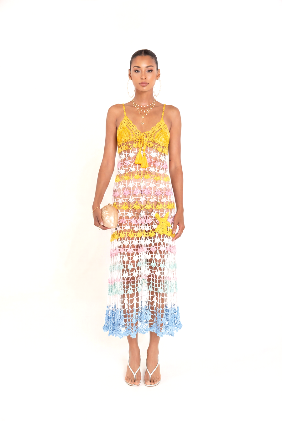andreeva womens maxi multicolor crochet dress