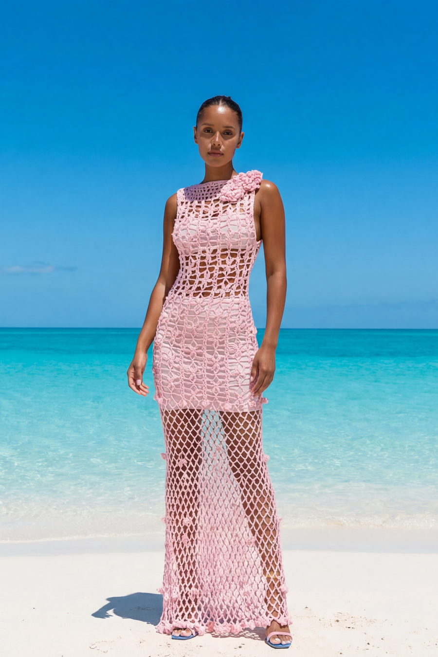 andreeva womens pink maxi crochet dress