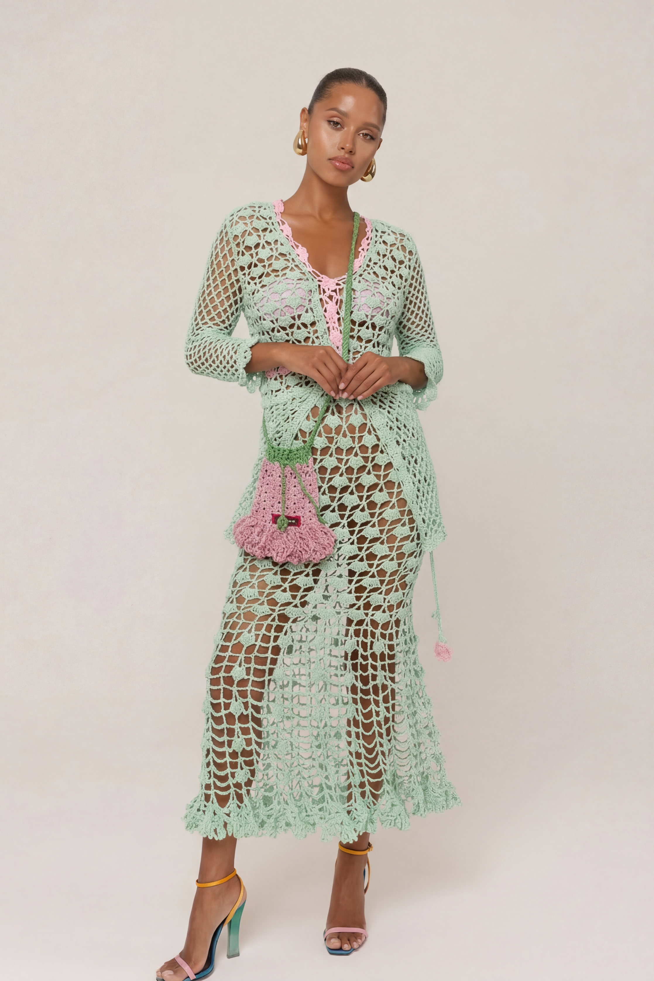 andreeva womens mint crochet midi skirt