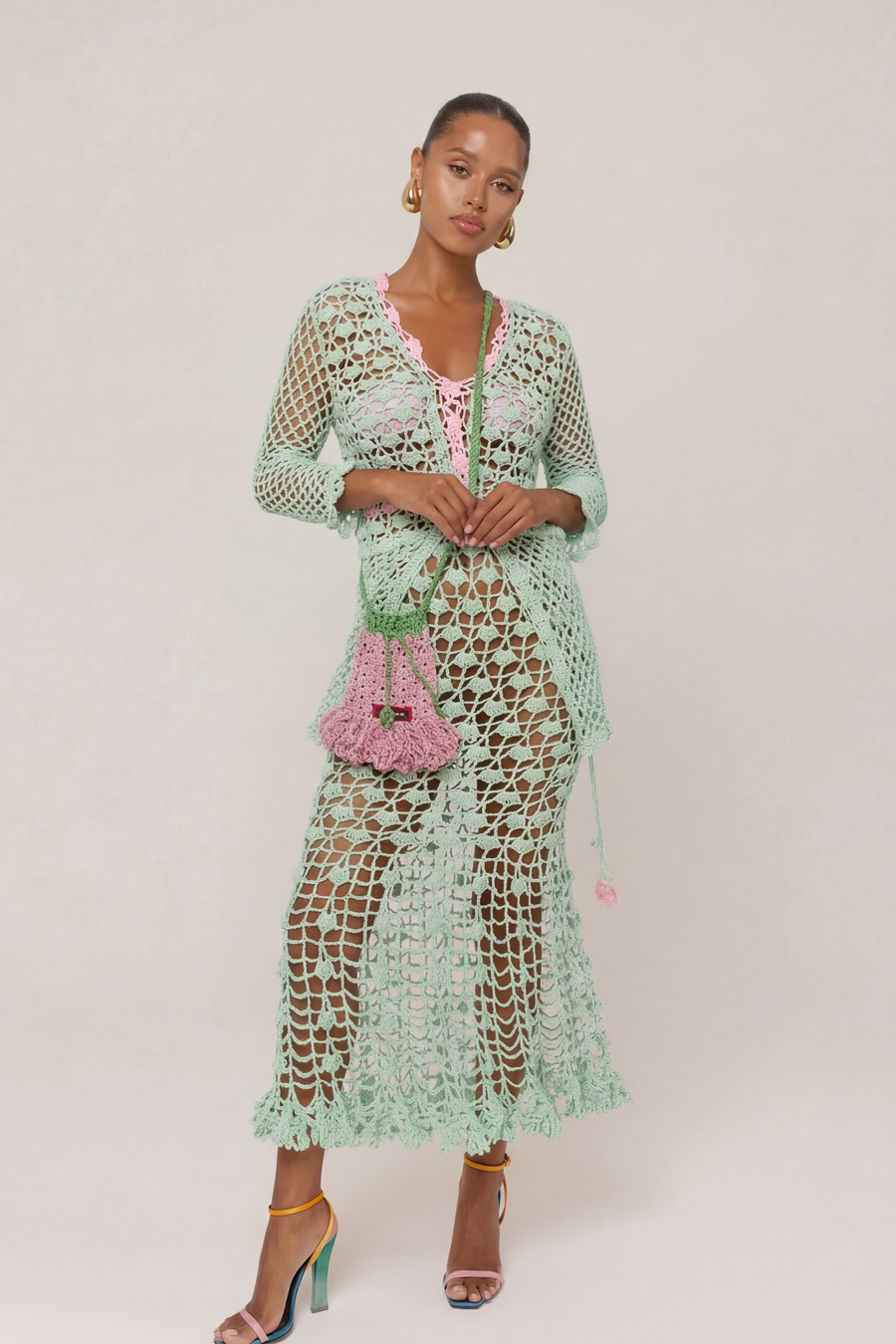 andreeva womens mint crochet midi skirt